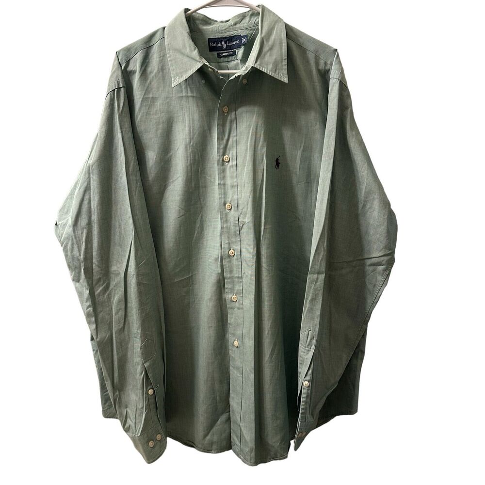Ralph Lauren Men's Classic Mint Green Button Front Dress Shirt Size 18-36/37